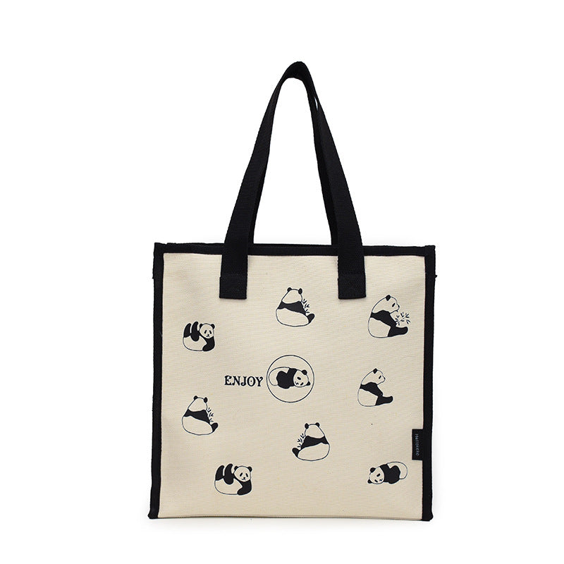 Panda Print Canvas Shoulder Bag for Women - Spacious and Stylish Tote Bag for Commuting, Casual Travel, and Daily Use