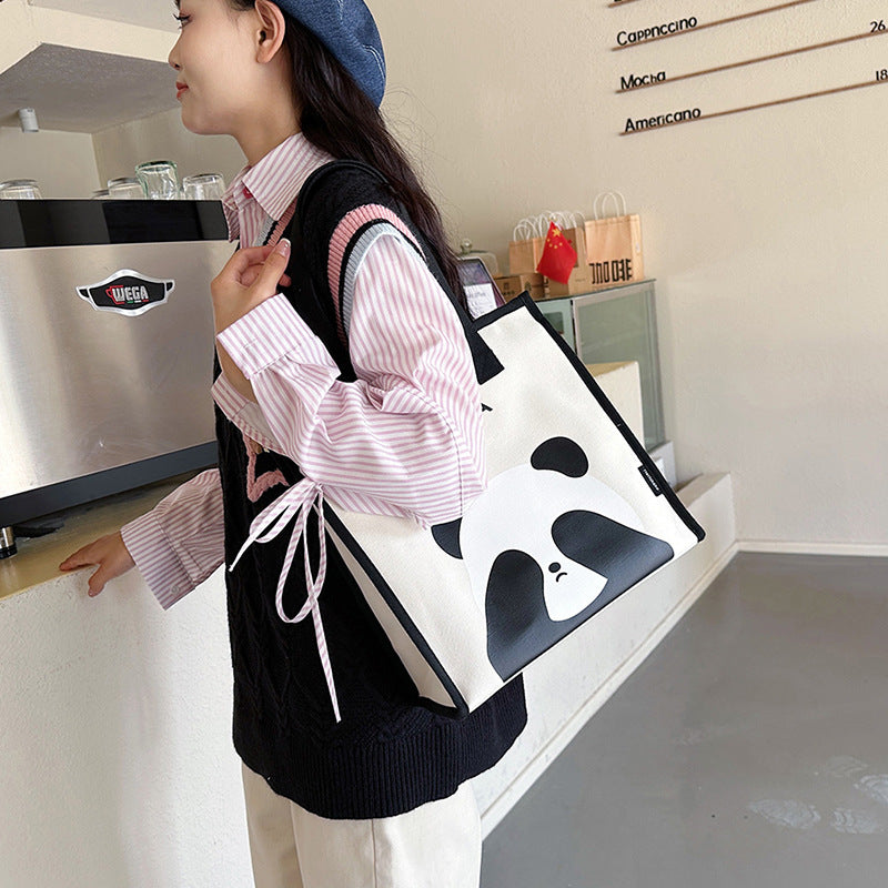 Panda Print Canvas Shoulder Bag for Women - Spacious and Stylish Tote Bag for Commuting, Casual Travel, and Daily Use